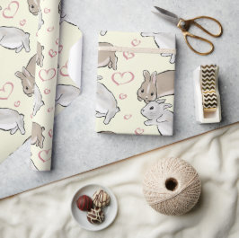 Bunnies with hearts yellow geschenkpapier