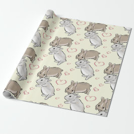 Bunnies with hearts yellow  geschenkpapier