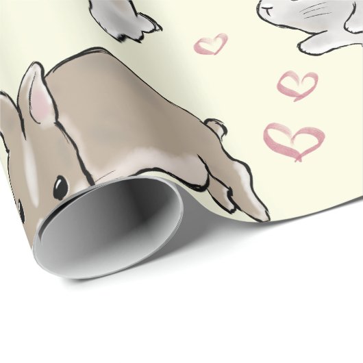 Bunnies with hearts yellow geschenkpapier (Rolleneckpunkt)