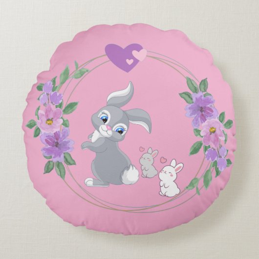 Bunnies with their Mama Rundes Kissen (Vorderseite)