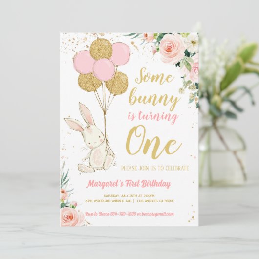 Bunny 1. Geburtstag Einladung (Stehend Vorderseite)