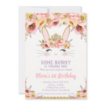 Bunny 1st Birthday Einladungen Girls Floral Rabbit