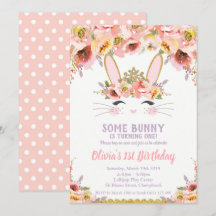 Bunny 1st Birthday Einladungen Girls Floral Rabbit