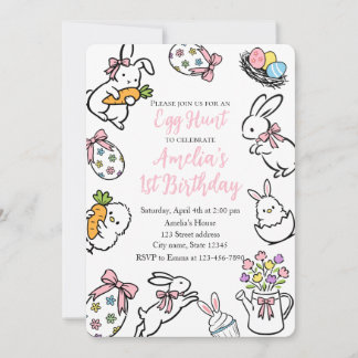 Bunny 1st Birthday Invitation Custom Easter Egg  Einladung