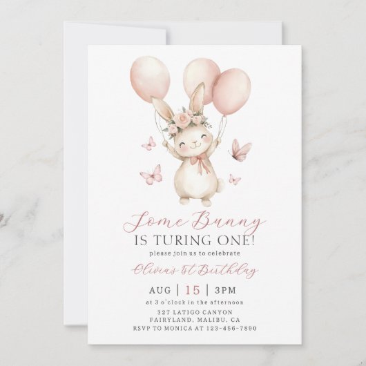 Bunny 1st Birthday Invitation Einladung (Vorderseite)