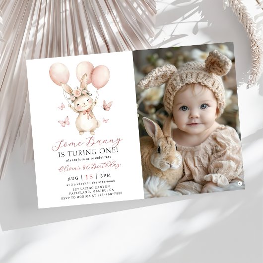 Bunny 1st Birthday Photo Invitation Einladung