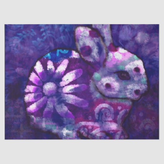 Bunny Abstrakt Rabbit Blue Lila Blumendekoupage Seidenpapier (Vorderseite)