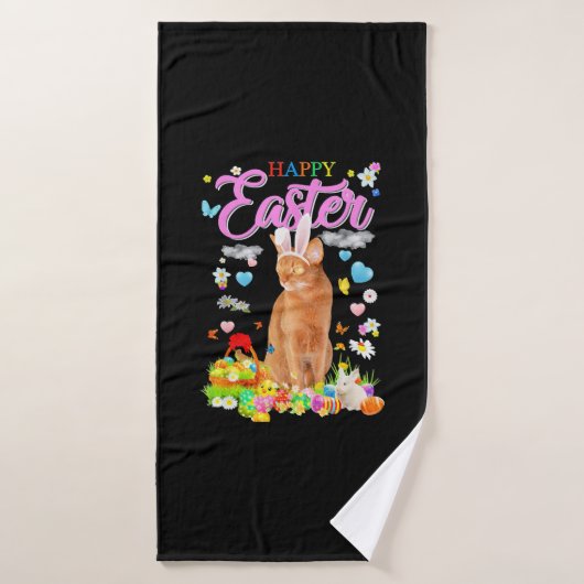Bunny Abyssinian Cat Happy Oaster Badehandtuch (Badehandtuch)