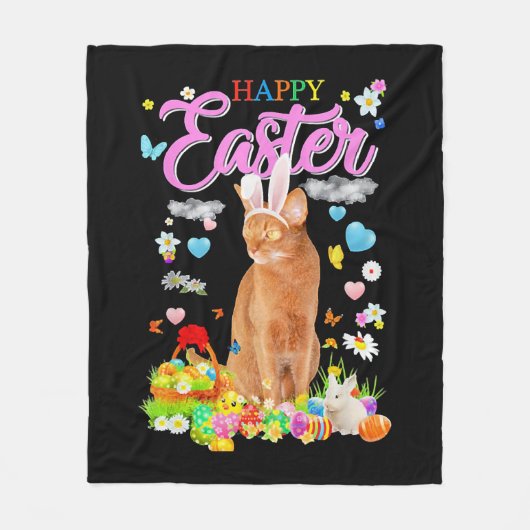 Bunny Abyssinian Cat Happy Oaster Fleecedecke (Vorderseite)