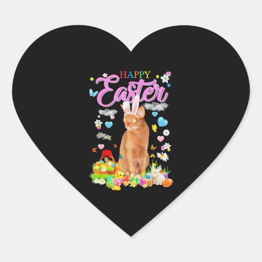 Bunny Abyssinian Cat Happy Oaster Herz-Aufkleber (Vorderseite)