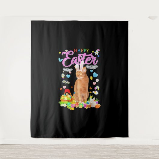 Bunny Abyssinian Cat Happy Oaster Wandteppich (Vorderseite)