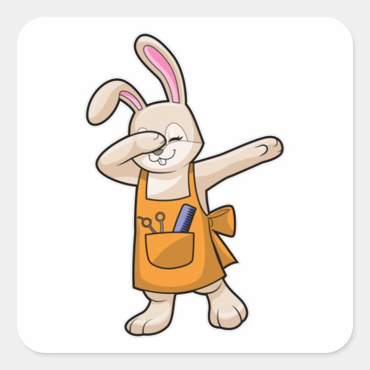 Bunny als Friseur mit Comb & Schere Quadratischer Aufkleber (Vorderseite)