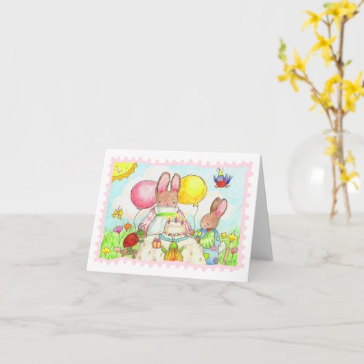 Bunny and Bug Birthday Card Karte (Gelbe Blume)