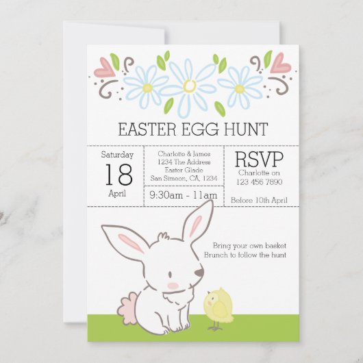 Bunny and Chick Oaster Egg Hunt Brunch Einladung (Vorderseite)