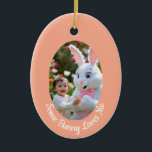 Bunny and Child photo in Oval Frame Easter Keramik Ornament<br><div class="desc">Bunny and Child photo in Oval Frame can be a gift for your Easter. Generative content image may be replaced. Humor text says "Some Bunny Loves Me"</div>