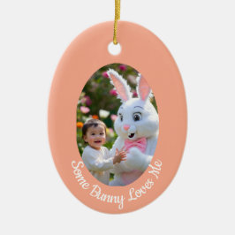 Bunny and Child photo in Oval Frame Easter Keramik Ornament