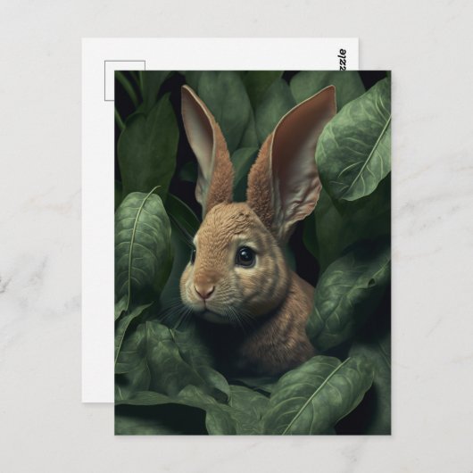 Bunny and plant postcard postkarte (Vorne/Hinten)