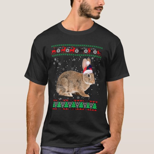 Bunny Animal Lover Xmas Matching Santa Ugly Bunny T-Shirt (Vorderseite)