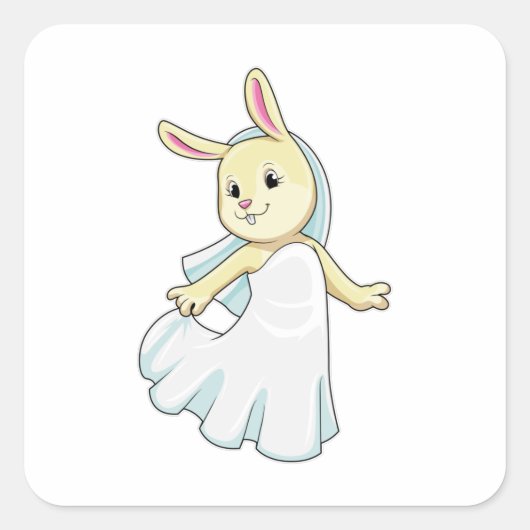 Bunny as Bride with Veil Quadratischer Aufkleber (Vorderseite)