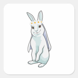 Bunny as Bride with Wreath of Blume Quadratischer Aufkleber