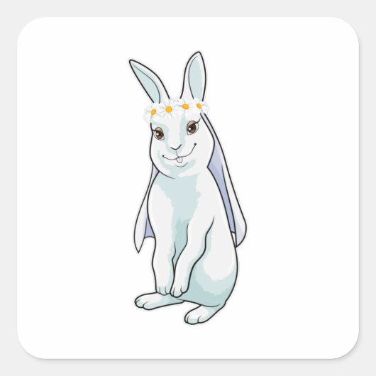 Bunny as Bride with Wreath of Blume Quadratischer Aufkleber (Vorderseite)