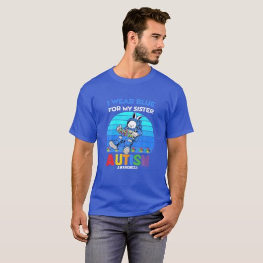 Bunny Astronaut Kostüm Autismus Ich trage Blau für T-Shirt (Vorne ganz)