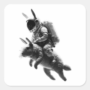 Bunny Astronaut reitet ein Kaninchen im Weltraum Quadratischer Aufkleber