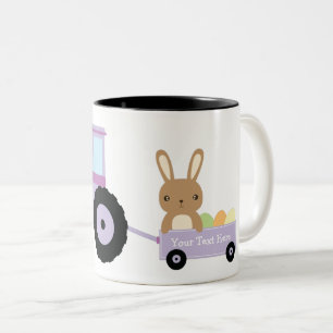 Bunny auf Traktor Fügen Sie Ihren Text zu personal Zweifarbige Tasse