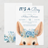 Bunny Baby Boy Dusche Einladung (Vorne/Hinten)