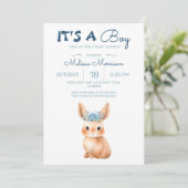 Bunny Baby Boy Dusche Einladung (Stehend Vorderseite)