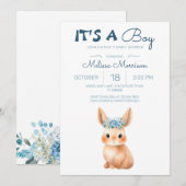 Bunny Baby Boy Dusche Einladung (Vorne/Hinten)