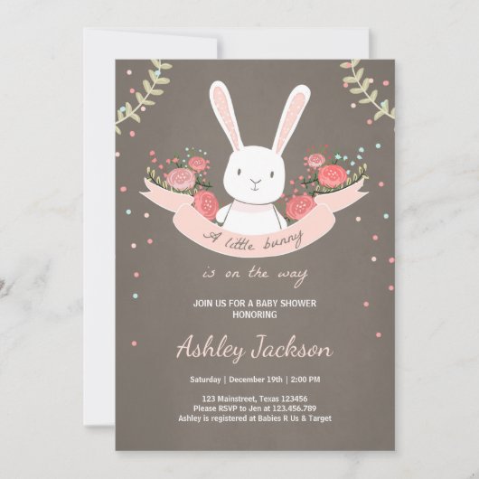 Bunny Baby Dusche Einladung Rabbit Spring Floral (Vorderseite)