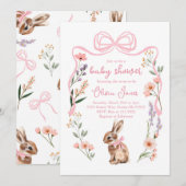 Bunny baby Dusche Einladung Rosa Bugmädchen Blume (Vorne/Hinten)