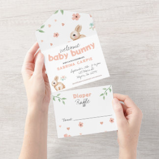 Bunny Baby Dusche Party Einladung und Windeln Raff