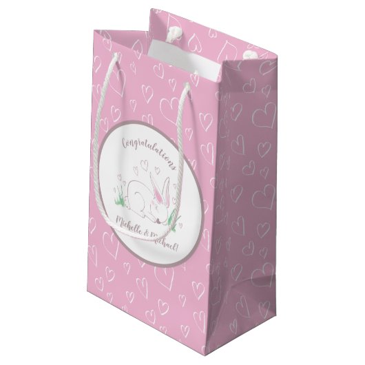 Bunny Baby Dusche Spring Pink Girl Kleine Geschenktüte (Rückseite Schrägansicht)