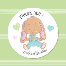 Bunny Baby Dusche Vielen Dank White Round Sticker