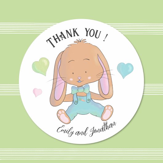 Bunny Baby Dusche Vielen Dank White Round Sticker