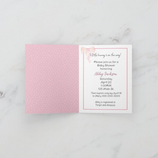 Bunny Baby Girl Dusche Einladung (Innenseite)