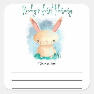 Bunny - Baby-Shower-Bookplate, Bücher fürs Baby Quadratischer Aufkleber