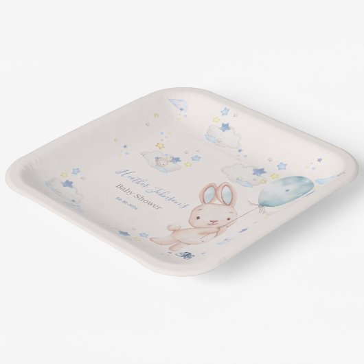 Bunny Baby Shower Boy Pappteller (Gewinkelt)