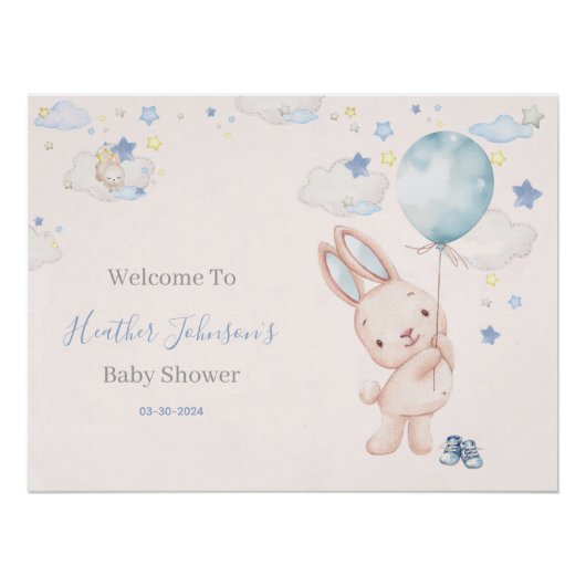 Bunny Baby Shower Boy Poster (Vorderseite)