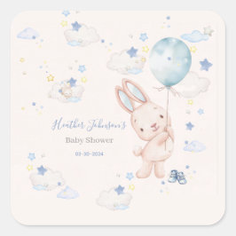 Bunny Baby Shower Boy Quadratischer Aufkleber