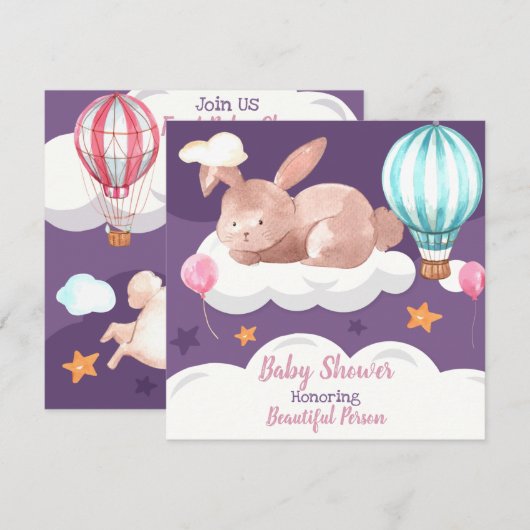 Bunny Baby Shower Einladung (Vorne/Hinten)
