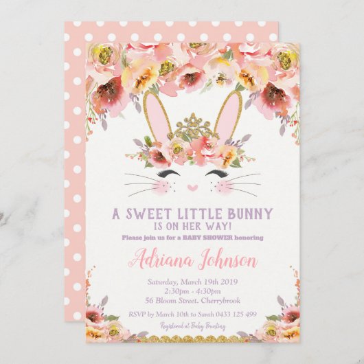 Bunny Baby Shower Einladungen Girl Floral Rabbit (Vorne/Hinten)