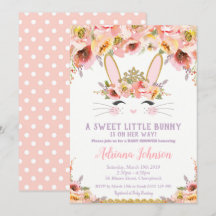 Bunny Baby Shower Einladungen Girl Floral Rabbit
