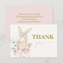 Bunny Baby Shower Girl danke Note Card