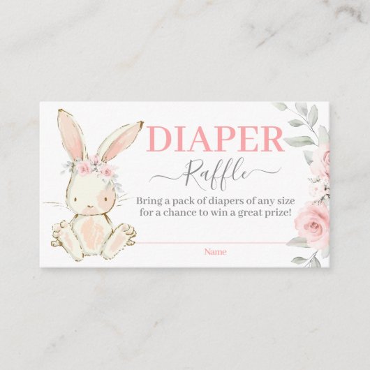 Bunny Baby Shower Girl Diaper Raffekarte Begleitkarte (Vorderseite)