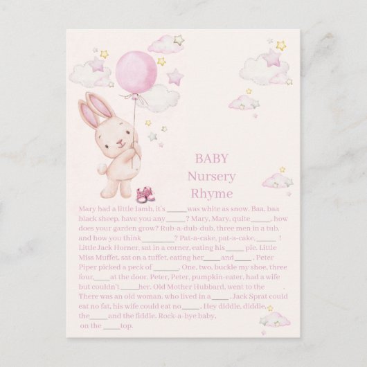 Bunny Baby Shower Girl Game Postkarte (Vorderseite)