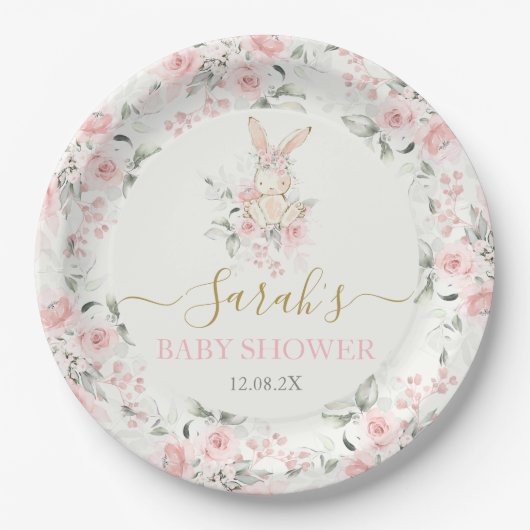 Bunny Baby Shower Girl Paper Plate Pappteller (Vorderseite)
