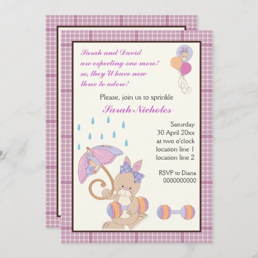 Bunny baby sprinkle lila karierte Grenze Einladung (Vorne/Hinten)